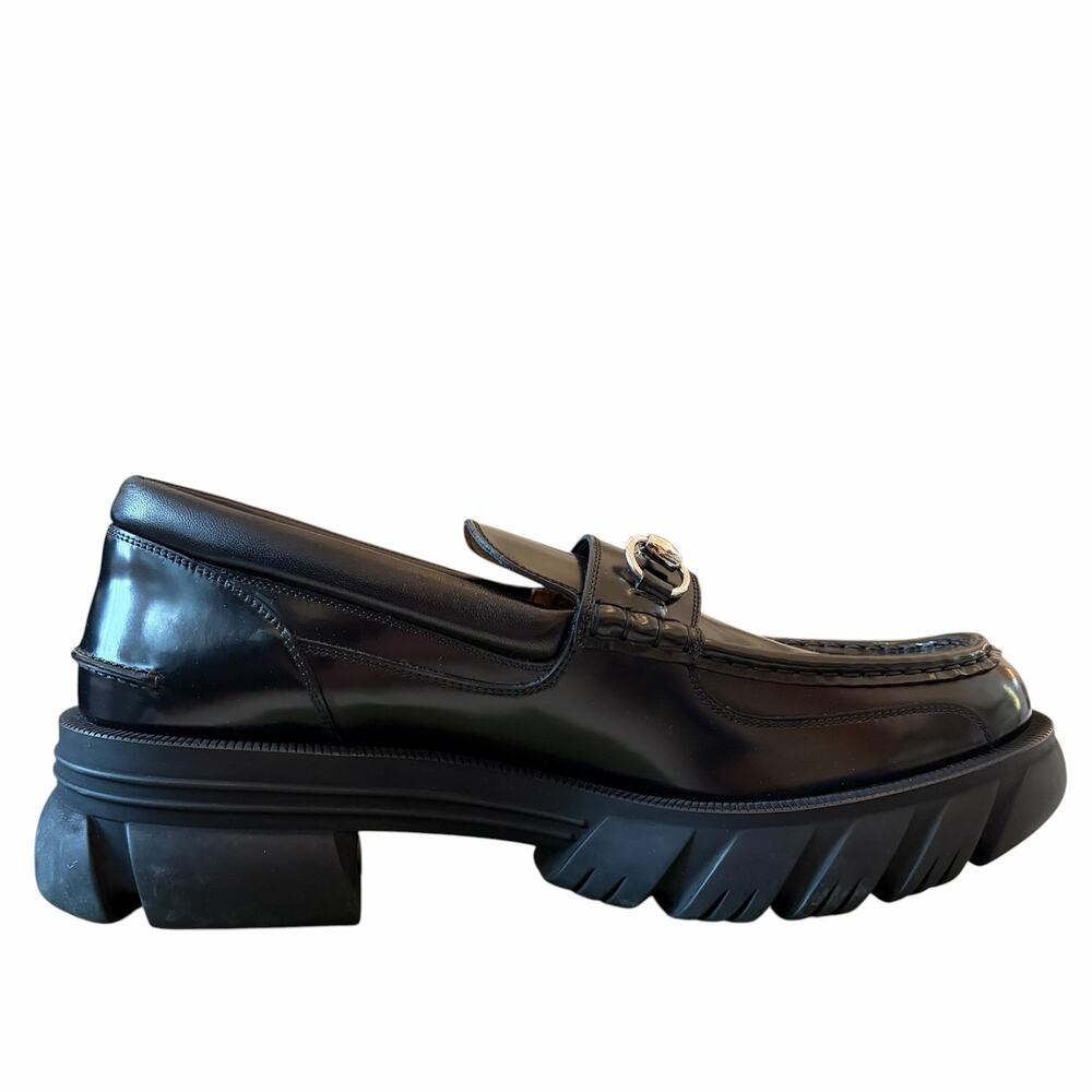 Gucci Mens Horsebit Leather Loafers Lug Sole 658822 Black Sz EU 12 | US 12.5 NEW